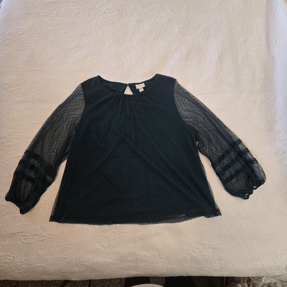 Ava & Viv Peasant Blouse Mesh Sheer Long Sleeve Jewel Green‎ Royal Whimsigoth 2X - Picture 7 of 16